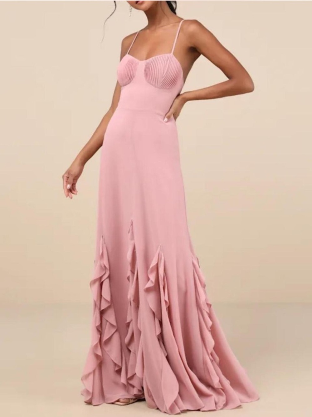 NWT Lulus Priela Pink Ruffled Lace-Up Maxi Dress